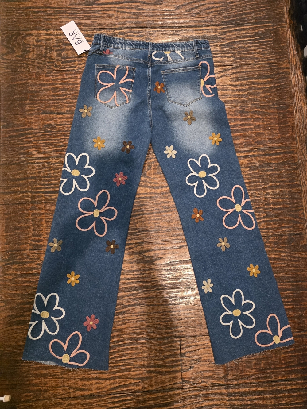 NWT BAR by Alexa Rae x Oli Hali Floral Embroidered Wide Leg Jeans Medium Boho - Picture 2 of 9